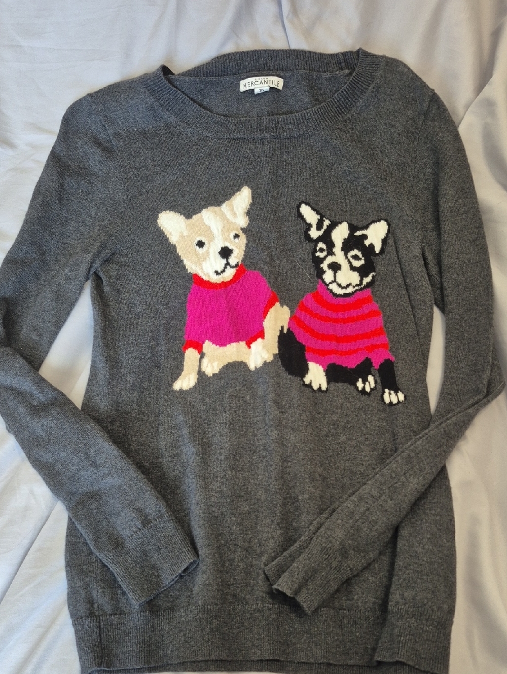 J. Crew Mercantile Gray Crewneck Sweater with Dogs Size XS